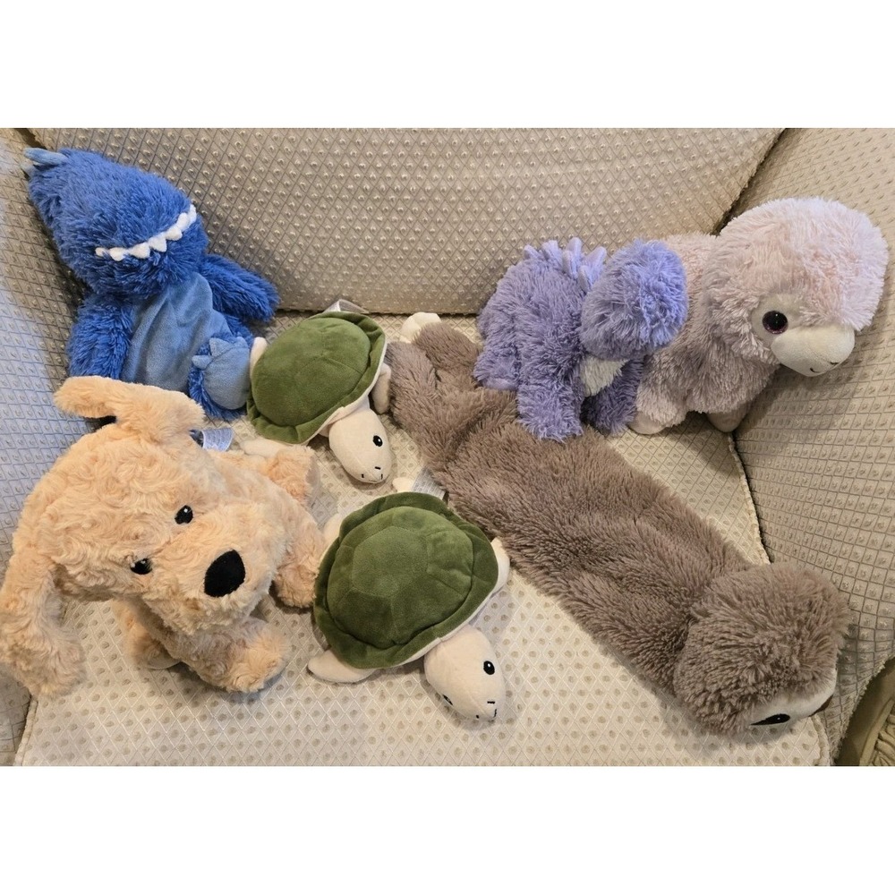 Warmies Plush Lot 7 Microwaveable Weighted Sloth Turtle Dinosaur Dog Llama